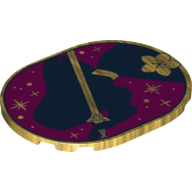 Tile Round 6 x 8 with Dark Blue Mulan Contours on Dark Pink Background Print (Pearl Gold)