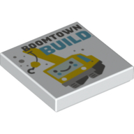 Tile 2 x 2 with 'Boomtown Build', Yellow Crane Truck Print (White)