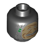 Minifig Head Shrunken Head, Rumpled Face (Black)