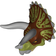 Animal Body Part, Dinosaur, Triceratops Head with Reddish Brown and Olive Green Brindle, Light Bluish Gray Horns (Olive Green)