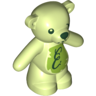 Animal, Bear / Teddy, Arms Down with Dark Green Eyes, Nose and Mouth / Lime Belly with Dark Green 'E' Print (Yellowish Green)