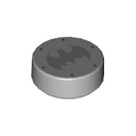 Tile Round 1 x 1 with Dark Bluish Grey Batman Logo, 6 Reddish Brown Rivets Print (Light Bluish Gray)