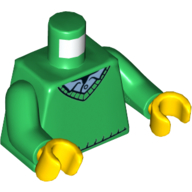 Torso, Sweater, V-Necked with Trim, Medium Black Shirt, Yellow Neck Print, Green Arms, Yellow Hands (Green)