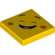 Tile 2 x 2 with Happy Smile Face, Closed Eyes, Dark Orange Dimples (Yellow)