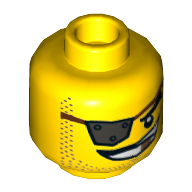 Minifig Head Metalbeard, with Metal Eyepatch, Stubble Beard, Smile, Golden Tooth (Yellow)