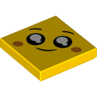 Tile 2 x 2 with The LEGO Movie 2 Face, Thin Smile, Black Eyes, Large White Pupils, Orange Cheeks (Yellow)