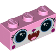 Brick 1 x 3 with Unikitty, Happy Big Eyes with Stars, Open Mouth Print (Bright Pink)