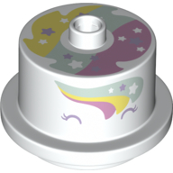 Duplo Food 2 x 2 Round Cake with Stud on Top, Rainbow and Unicorn Face Print (White)