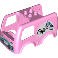 Duplo Van Body with 4 Studs on Top with Cakes and 'Cafe' Print (Bright Pink)