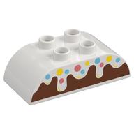 Duplo Brick 2 x 4 Curved Top with Cake with Frosting and Sprinkles Print (White)