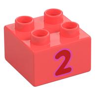 Duplo Brick 2 x 2 with Red '2' Print (Coral)