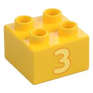 Duplo Brick 2 x 2 with Bright Light Yellow '3' Print (Yellow)