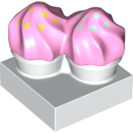 Duplo Food, Two Cakes on Plate Pink with Sprinkles Print (White)