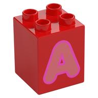 Duplo Brick 2 x 2 x 2 with Coral 'A' Print (Red)