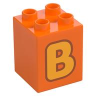 Duplo Brick 2 x 2 x 2 with Bright Light Orange 'B' Print (Orange)