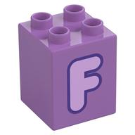 Duplo Brick 2 x 2 x 2 with Lavender 'F' Print (Medium Lavender)