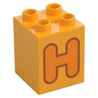 Duplo Brick 2 x 2 x 2 with Orange 'H' Print (Bright Light Orange)