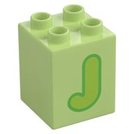 Duplo Brick 2 x 2 x 2 with Lime 'J' Print (Yellowish Green)