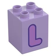 Duplo Brick 2 x 2 x 2 with Medium Lavender 'L' Print (Lavender)