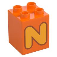 Duplo Brick 2 x 2 x 2 with Bright Light Orange 'N' Print (Orange)