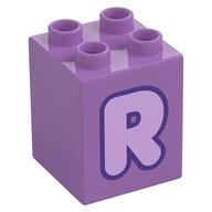 Duplo Brick 2 x 2 x 2 with Lavender 'R' Print (Medium Lavender)