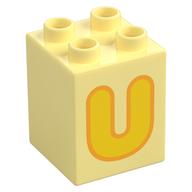 Duplo Brick 2 x 2 x 2 with Yellow 'U' Print (Bright Light Yellow)