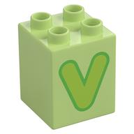 Duplo Brick 2 x 2 x 2 with Lime 'V' Print (Yellowish Green)