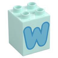 Duplo Brick 2 x 2 x 2 with Medium Azure 'W' Print (Light Aqua)