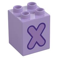 Duplo Brick 2 x 2 x 2 with Medium Lavender 'X' Print (Lavender)
