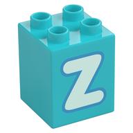 Duplo Brick 2 x 2 x 2 with Light Aqua 'Z' Print (Medium Azure)