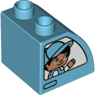 Duplo Brick 2 x 2 x 1 1/2 with Curved Top, Boy with Cap Print (Medium Azure)