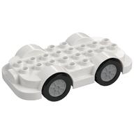 Duplo Car Base 4 x 8 with Four Black Wheels and Silver Hubs (White)