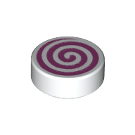 Tile Round 1 x 1 with Magenta Swirl Print (White)