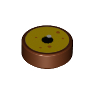 Tile Round 1 x 1 with Yellow Eye, Black Pupil Print (Reddish Brown)