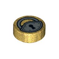 Tile Round 1 x 1 with Padlock Print (Pearl Gold)