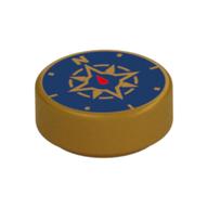 Tile Round 1 x 1 with Compass Print (Pearl Gold)