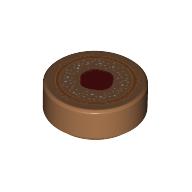 Tile Round 1 x 1 with Circle and Dark Red Blob Print (Medium Nougat)