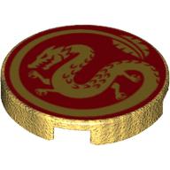Tile Round 2 x 2 with Golden Dragon on Red Background Print (Pearl Gold)
