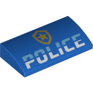 Brick Curved 2 x 4 x 2/3 No Studs with Gold Police Badge, 'POLICE' Print (Blue)