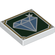 Tile 2 x 2 with Diamond on Dark Green Background, Gold Frame Print (White)