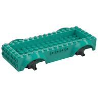 Vehicle Base 8 x 16 with Wheel Arches, Front and Side Studs, and 4 x 14 Recessed Studded Section, 3 Holes, Dark Bluish Gray Wheel Clip Pins (Dark Turquoise)
