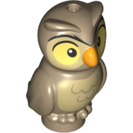 Animal, Bird, Owl Baby Tan Chest, Yellow Eyes, Orange Beak (Dark Tan)