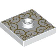 Plate Special 2 x 2 with Center Stud (Jumper) with Gold Decorations Print (White)