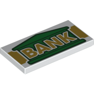 Tile 2 x 4 with 'BANK' and Green Building Print (White)