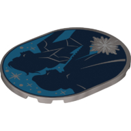 Tile Round 6 x 8 with Black Elsa and Anna Contour on Blue Background, Silver Star Print (Flat Silver)