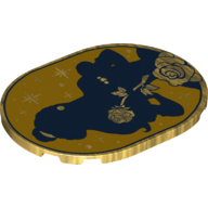 Tile Round 6 x 8 with Dark Blue Bell Contours on Dark Yellow Background, Golden Stars, Rose (Pearl Gold)