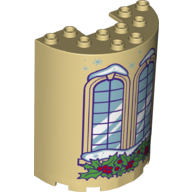 Cylinder Half 3 x 6 x 6 with 1 x 2 Cutout with Window, Snow, and Holly Bush Print (Tan)