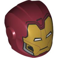 Helmet with Armor Plates and Ear Protectors with Gold Face and White Rectangular Eyes Print (Iron Man) (Dark Red)