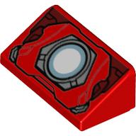 Brick Sloped 30° 1 x 2 x 2/3 with Iron Man Chest with Blue Reactor Print (Red)