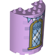 Cylinder Half 3 x 6 x 6 with 1 x 2 Cutout with Window, Gold Pane, White/Medium Blue Flag, Bricks Print (Lavender)